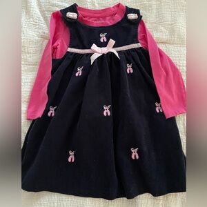 Rare Editions 3T black corduroy jumper with embroidered ballet slippers & top